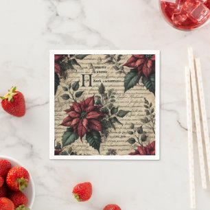 Vintage Gothic Poinsettia Parchment Decoupage Napkin