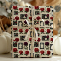 Vintage Gothic Postage Stamp Ghost & Red Roses