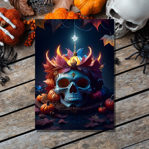 vintage gothic pumpkin and skull spooky halloween invitation