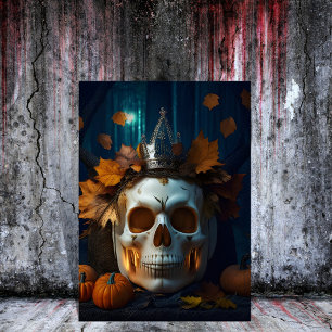 vintage  gothic pumpkin and skull spooky halloween invitation