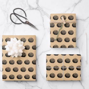 Vintage Gothic Pumpkin Halloween Pattern Wrapping Paper Sheet