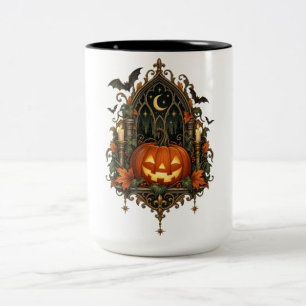 Vintage Gothic Pumpkin Halloween Two-Tone Coffee Mug