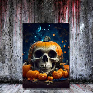 vintage  gothic pumpkin skull spooky halloween invitation