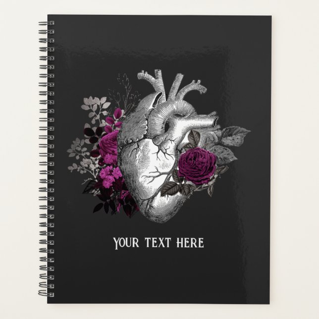 Vintage Gothic Purple Floral Heart Planner (Front)