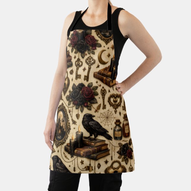 Vintage Gothic Raven Apron (Insitu)