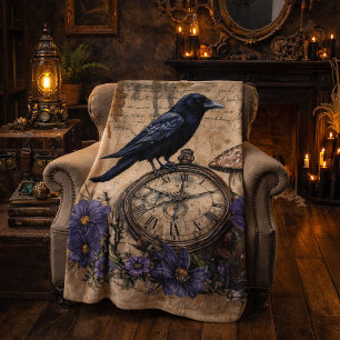 Vintage Gothic Raven Fleece Blanket