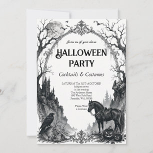 Vintage Gothic Raven Halloween Party Invitation