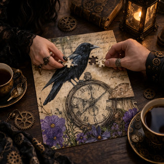 Vintage Gothic Raven Jigsaw Puzzle