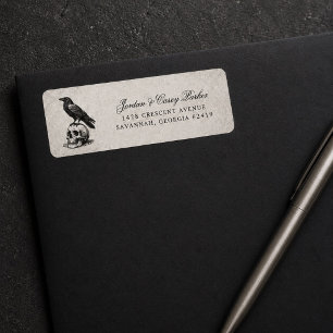 Vintage Gothic Raven Skull Halloween Script
