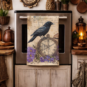 Vintage Gothic Raven Tea Towel