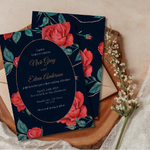 Vintage Gothic Red Rose Wedding Invitation
