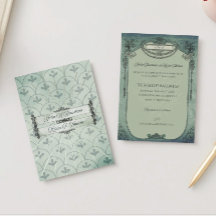 Vintage Gothic Sage Green Wedding Foil Invitation