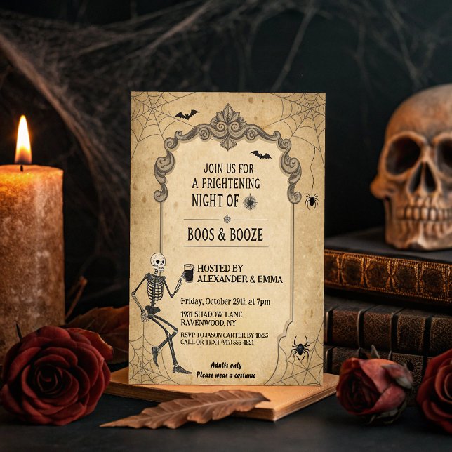 Vintage Gothic Skeleton -  Adult Halloween Party Invitation (Creator Uploaded)