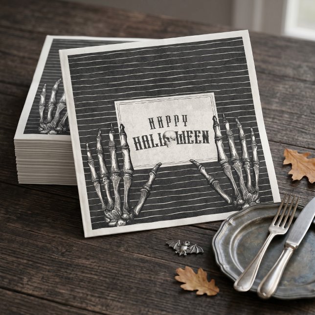 Vintage Gothic Skeleton Happy Halloween Napkin (Vintage Gothic Skeleton Happy Halloween)