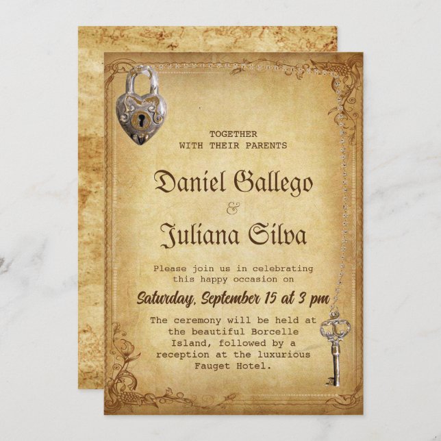  Vintage Gothic Skeleton Key wedding  Invitation (Front/Back)
