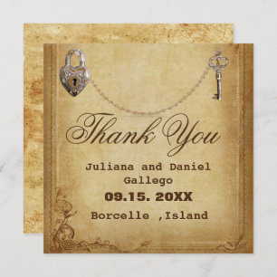  Vintage Gothic Skeleton Key wedding  Thank You Card