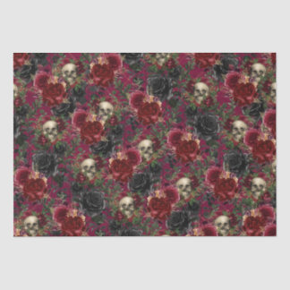 Vintage Gothic Skull and Roses Red and Black Tissue Paper