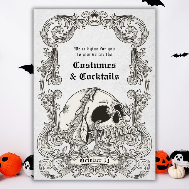  Vintage Gothic Skull Halloween Costume Party Invitation (Creator Uploaded)