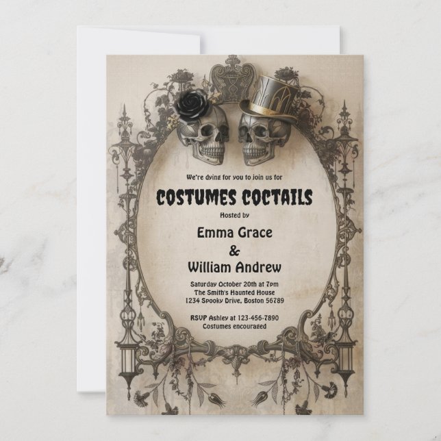 Vintage Gothic Skull Halloween Party Invitation  (Front)