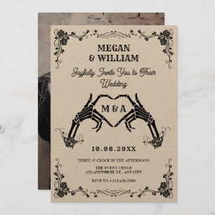 Vintage Gothic skull heart wedding  Invitation