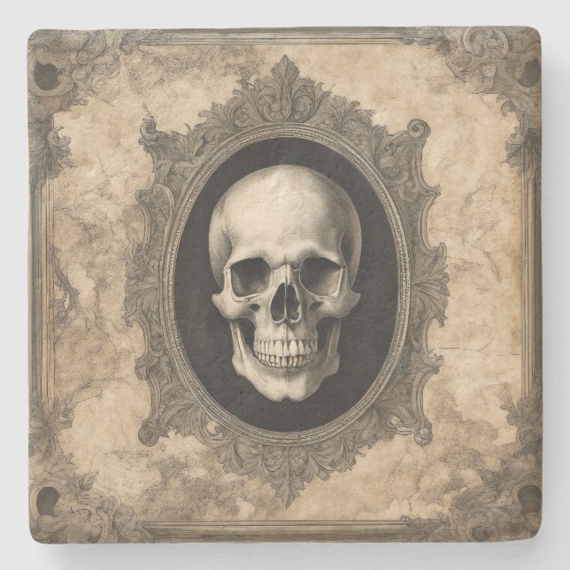 Vintage Gothic Skull Stone Coaster (Front)