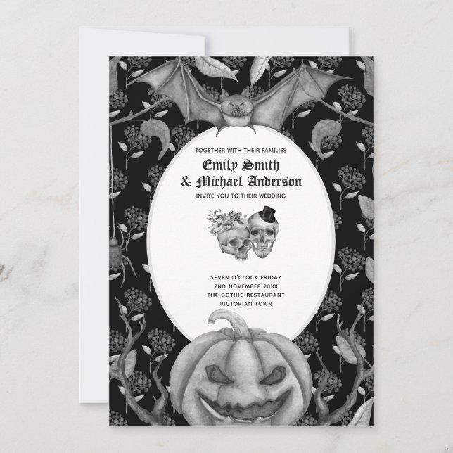 Vintage Gothic Skulls Halloween Goth Invitation (Front)