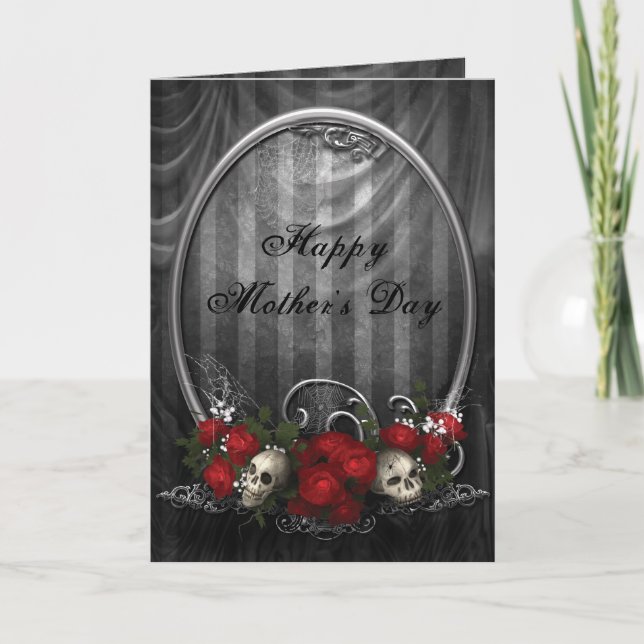 Vintage Gothic Skulls & Roses Mother's Day Card (Front)