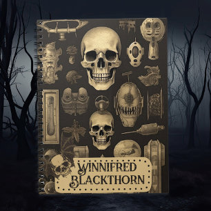 Vintage Gothic Skulls, Spooky Halloween Monogram Notebook