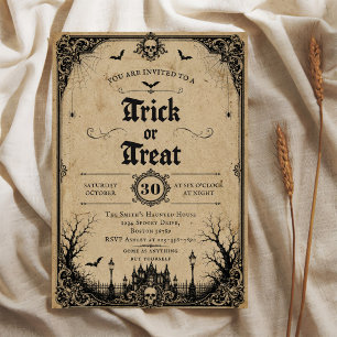 Vintage Gothic Trick or Treat Halloween Party Invitation