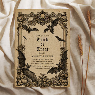 Vintage Gothic Trick or Treat Halloween Party Invitation