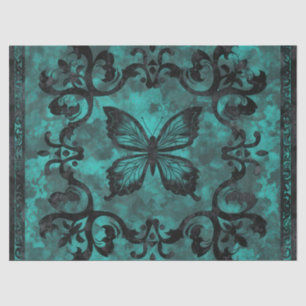 Vintage Gothic Turquoise Butterfly Decoupage Tissue Paper