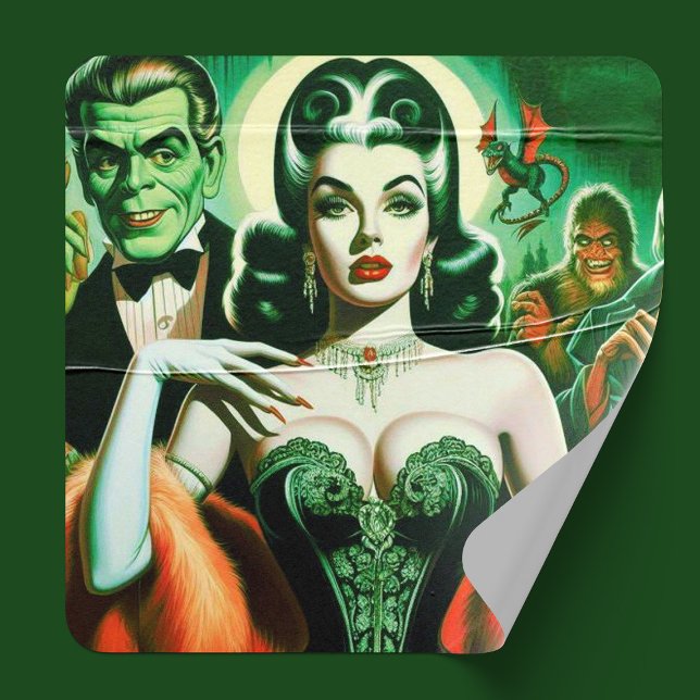 Vintage Gothic Vampire Woman Square Sticker (Creator Uploaded)