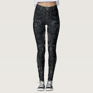 Vintage Gothic Victorian Skull Damask Halloween Leggings