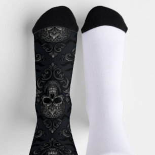 Vintage Gothic Victorian Skull Damask Halloween Socks