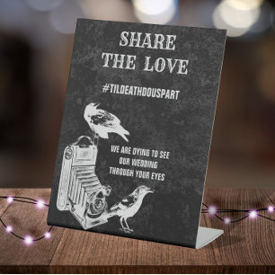 Vintage Gothic Wedding Hashtag Share the Love Pedestal Sign