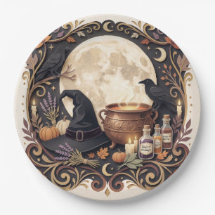 Vintage Gothic Witch Halloween Magical Paper Plate