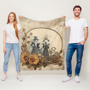 Vintage Gothic Witches Autumn Parchment Fleece Blanket