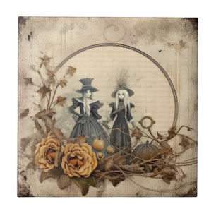 Vintage Gothic Witches Autumn Parchment Tile