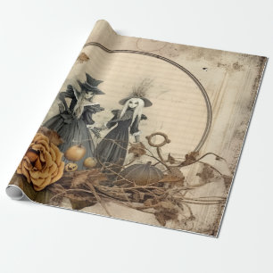 Vintage Gothic Witches Autumn Parchment Wrapping Paper