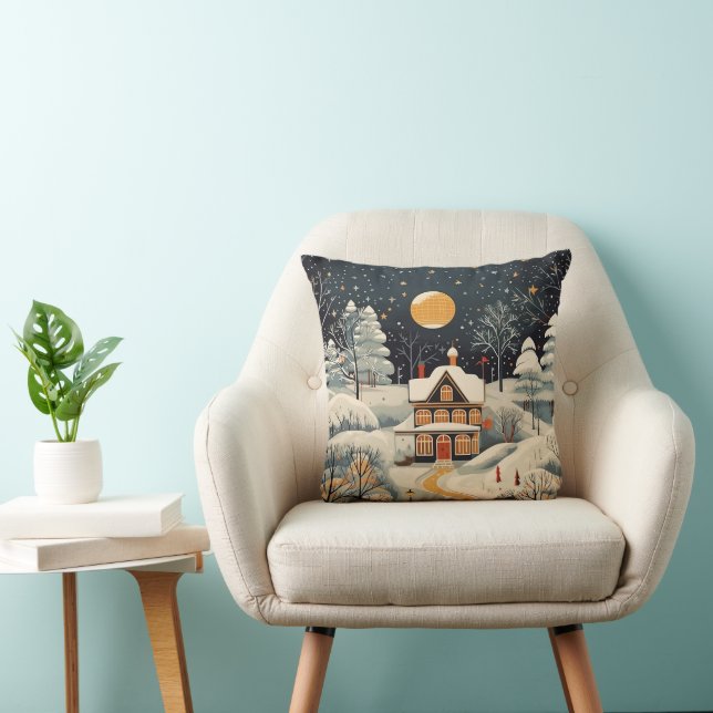 Vintage Gouache Styled Winter Home Cushion (Chair)