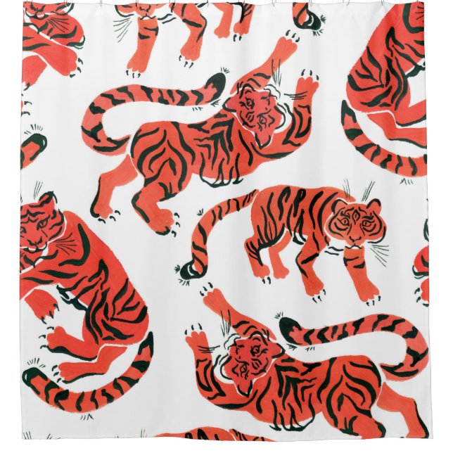 Vintage Gouache Tigers Seamless Pattern Shower Curtain (Front)