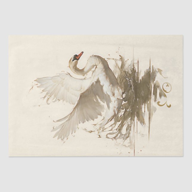 Vintage Graceful Swan on Water Tissue Paper (Front)