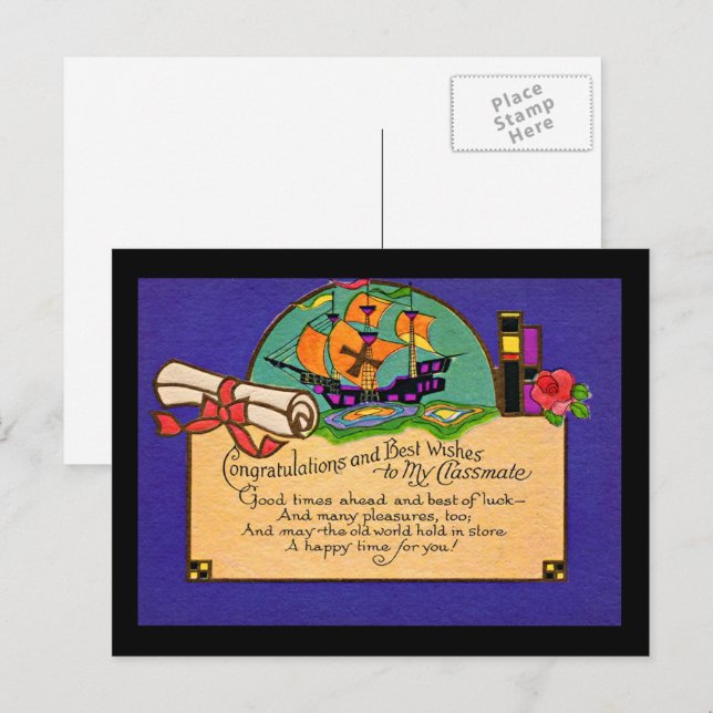 Vintage Graduation Classmate Postcard (Front/Back)