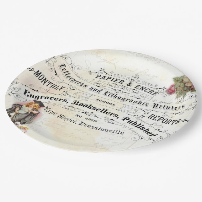 Vintage Graduation Cute Girl Graduate Party Plates (Angled)