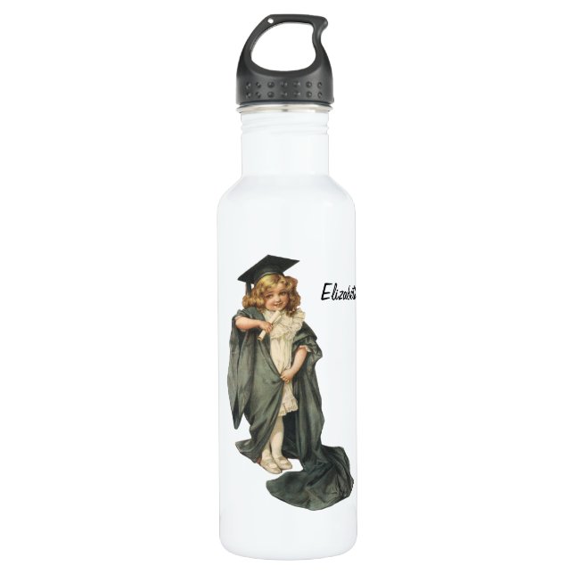 Vintage Graduation, Girl Wearing a Cap and Gown 710 Ml Water Bottle (Front)