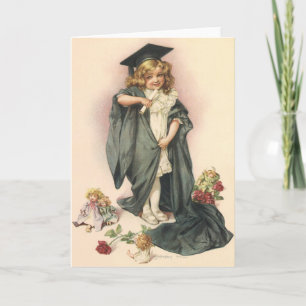 Vintage Graduation, Girl Wearing a Cap and Gown Card