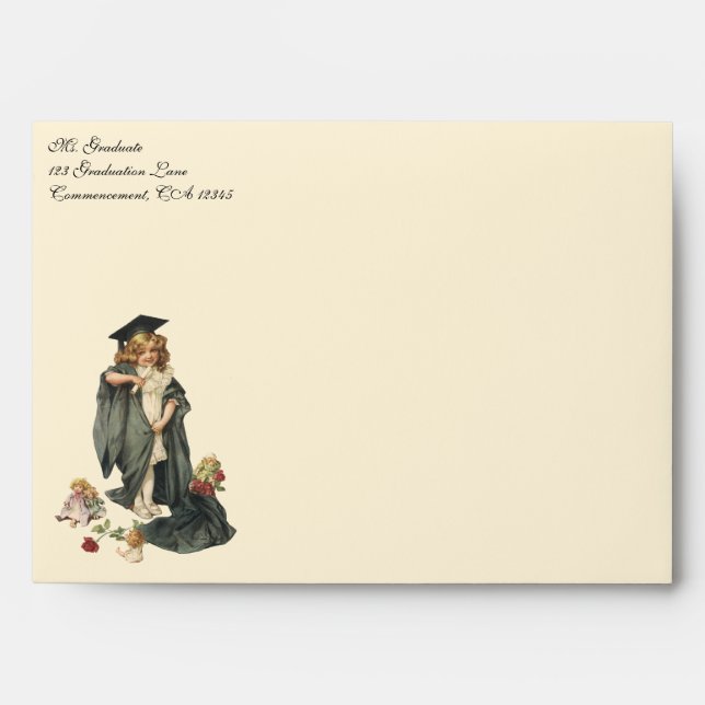 Vintage Graduation, Girl Wearing a Cap and Gown Envelope (Front)