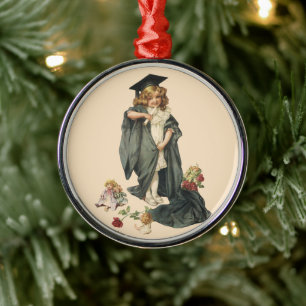 Vintage Graduation, Girl Wearing a Cap and Gown Metal Tree Decoration