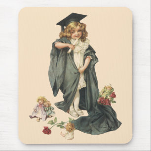 Vintage Graduation, Girl Wearing a Cap and Gown Mouse Pad