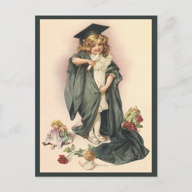 Vintage Graduation, Girl Wearing a Cap and Gown Postcard (Front)